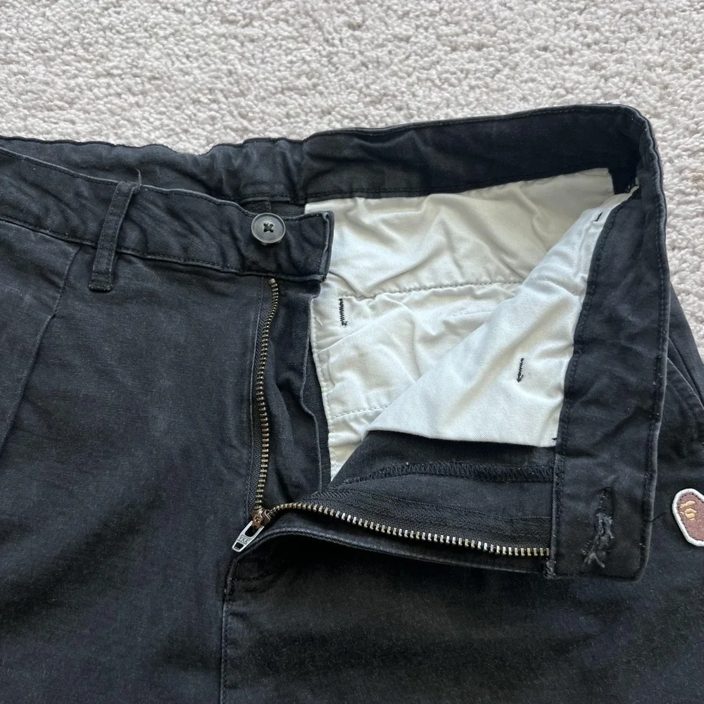 A Bathing Ape Chino Pants Mens M 30x25 Black Pleated Tapered Fit Stretch Logo